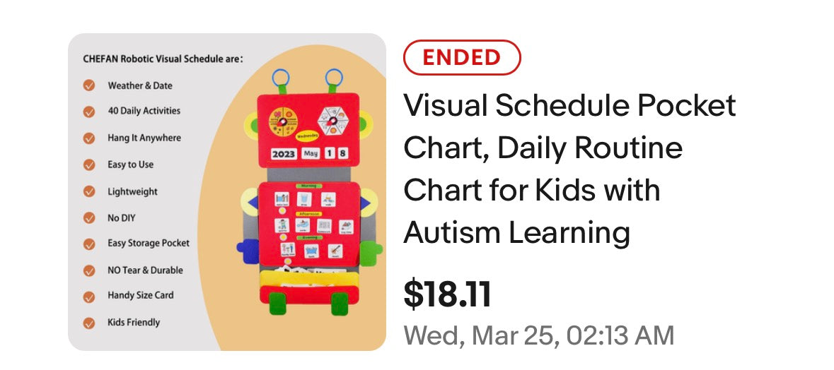 CHEFAN Visual Schedule Pocket Chart,Daily Routine Chart for Kids with Autism Learning Materials for Home School,Includes Robot Back Board and 2 Hooks