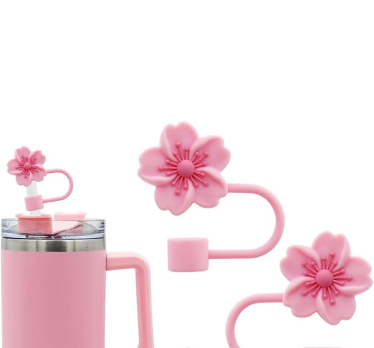 2Pcs Cherry Blossom Silicone Straw Cover Cap for Stanley Cup,Straw Topper 10 mm 0.4 in Reusable Straw Tips Lids,Flower Straw Tip Covers Gift for Party Decor