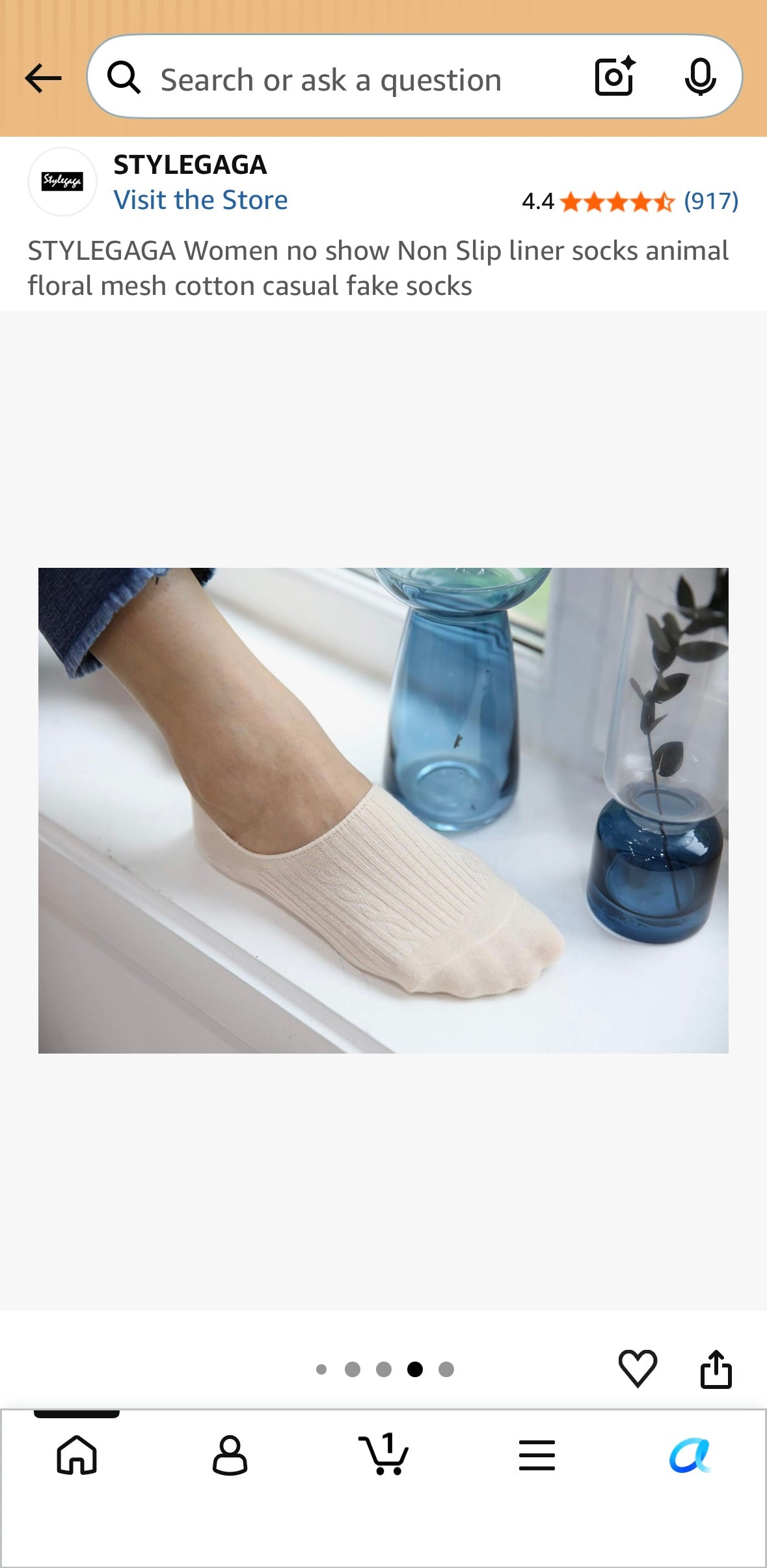 STYLEGAGA Women no show Non Slip liner socks animal floral mesh cotton casual fake socks