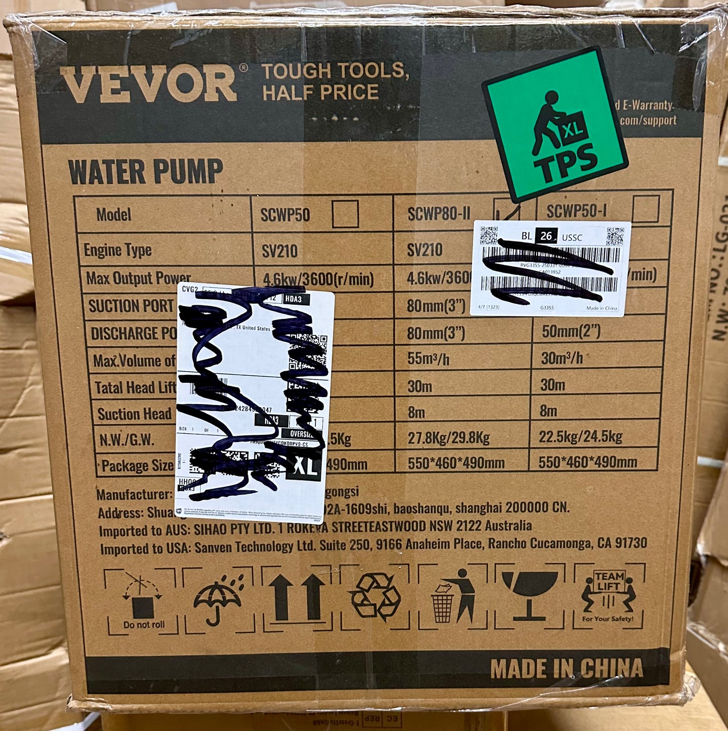 VEVOR Gasoline Engine Water Pump Gas Powered Water Transfer Pump 3" 7HP 4-Stroke (G924)