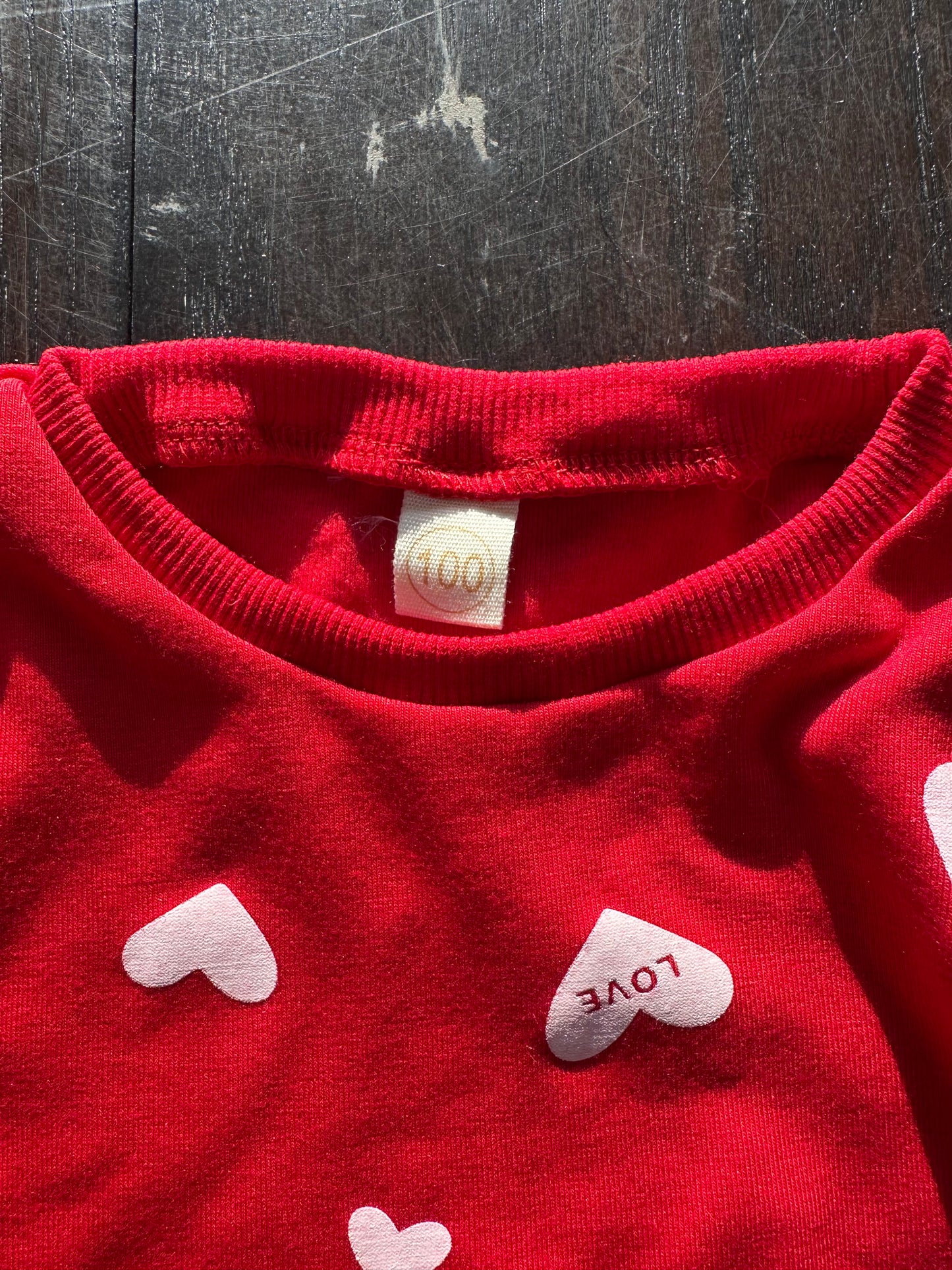 Little Girls Valentines Outfit, Heart Print Sweatshirt Top, Long Pants Skirt, 2pc Set (Size 4T)
