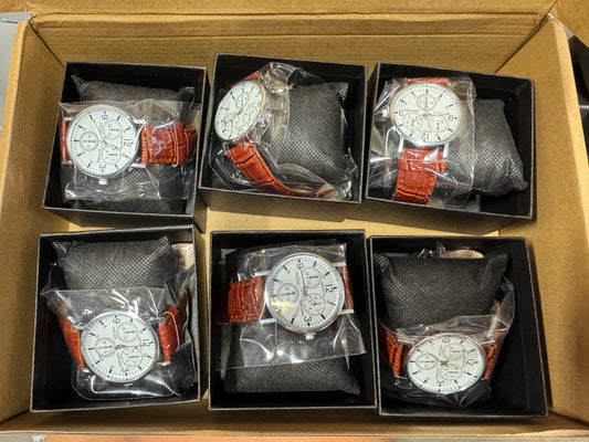 Inbagi 6 Pcs Watches Gift Chronograph Men's Watches Quartz Watch Leather Strap Wedding Supplies with Gift Box for Boys Dress (Brown)