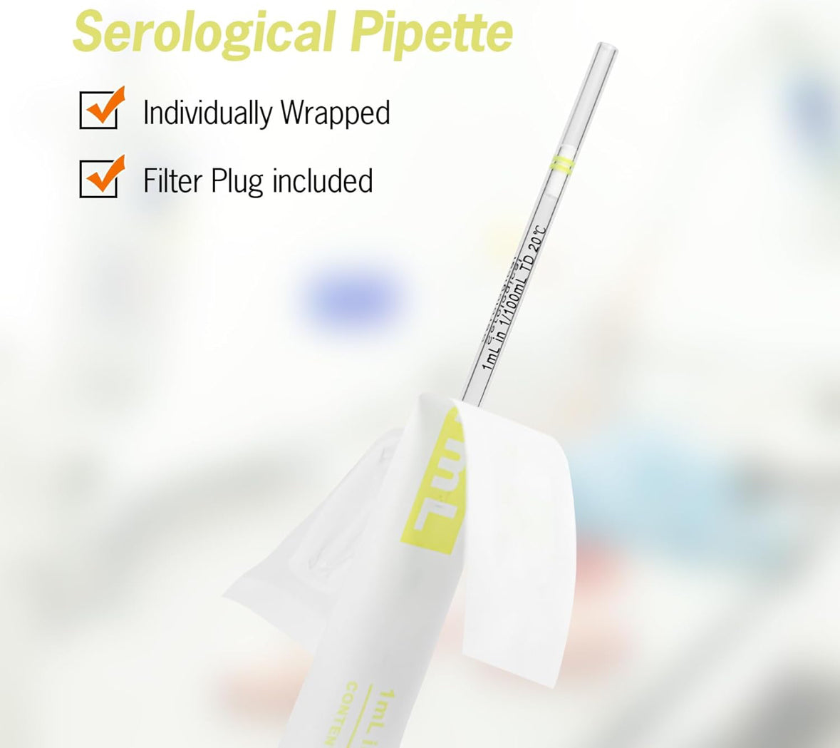 2ml Serological pipettes Disposable Plastic Polystyrene Pipettes, Individually Wrapped, Sterile, Pack of 100