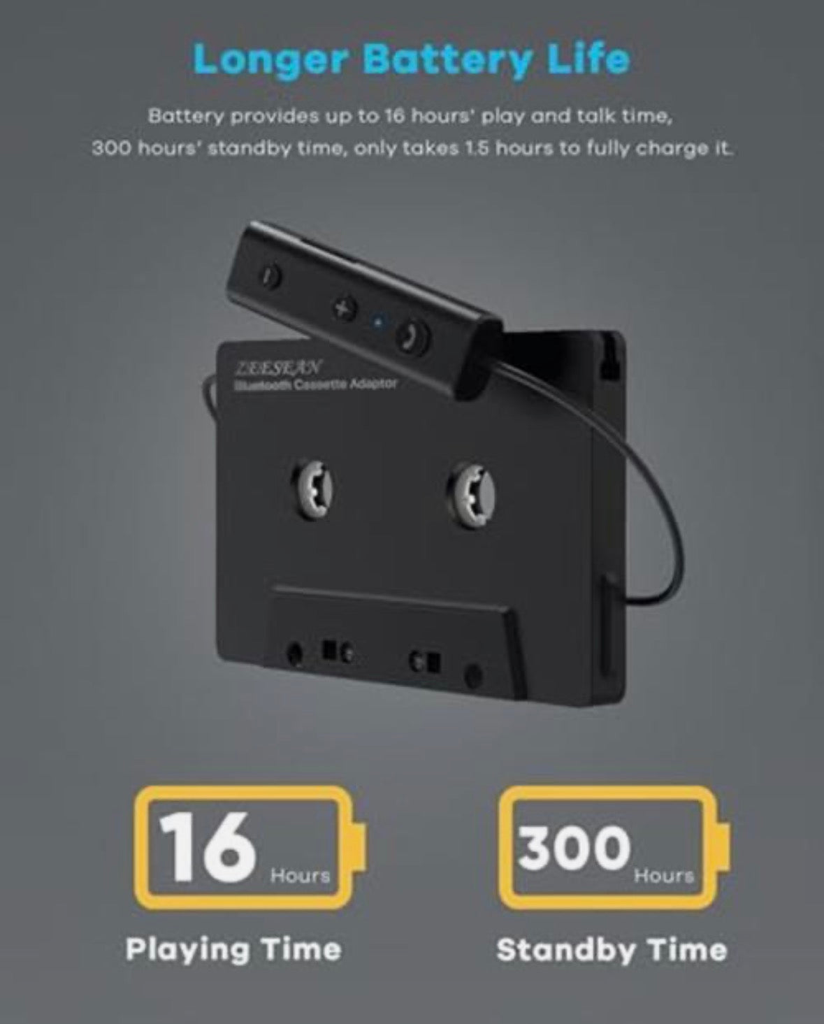zeesean Car Bluetooth 5.1 Cassette Adapter Support TF Card, Wireless Cassette Aux Adapter, Car Audio Bluetooth Receiver, Tape Player Adapter for Vehicle, Small