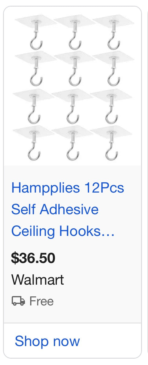 *12 Pack* Adhesive Hooks for Ceiling & Wall Decor - 3lb Heavy-Duty No Drill Damage-Free for Hanging Lights Plants Lanterns & Wall Art - 360° Rotating Home Decorative Stick on Hooks (White)