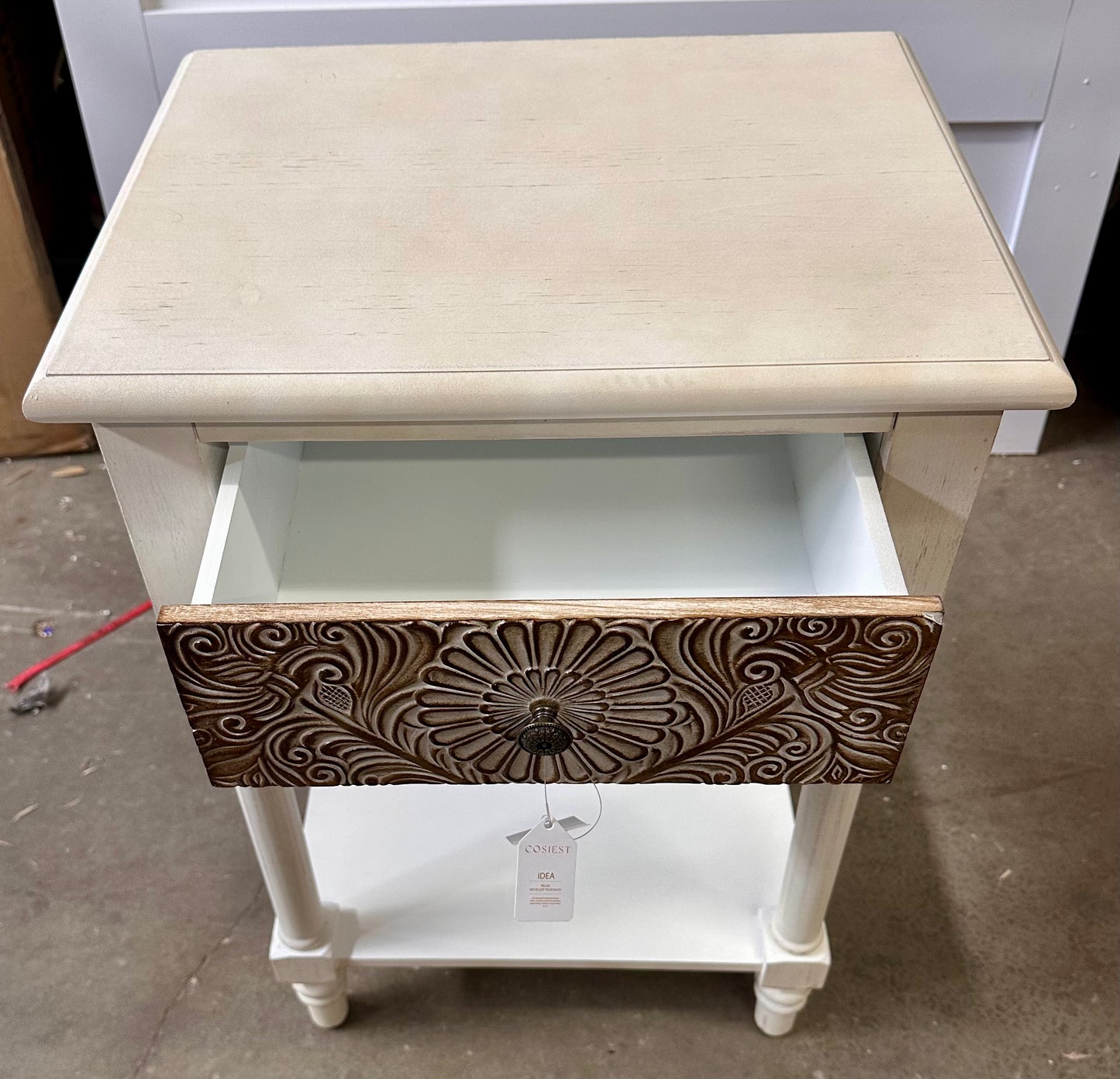 COSIEST Vintage Nightstand, 2-Tier Bedside Table, Wood Accent End Table with Storage Drawer and Open Display Shelf for Bedroom Living Room (L1084)