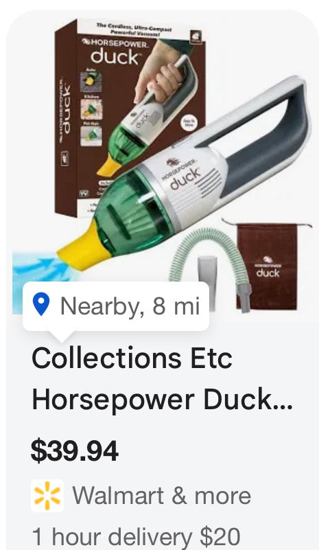 Horsepower Duck Compact Cordless Vacuum, Ultra-Powerful Upgraded Battery for Extra-Long Run Time, AS SEEN ON TV, Strong Suction, Easy to Store, Portable & Rechargeable. Home & Auto (Duck Basic)