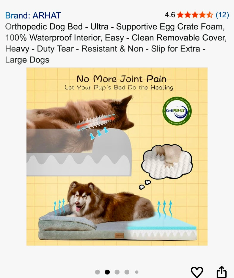 ARHAT Extra Large Orthopedic Dog Bed - Ultra - Supportive Egg Crate Foam, 100% Waterproof Interior, Easy Clean Removable Cover, Heavy Duty Tear Resistant & Non