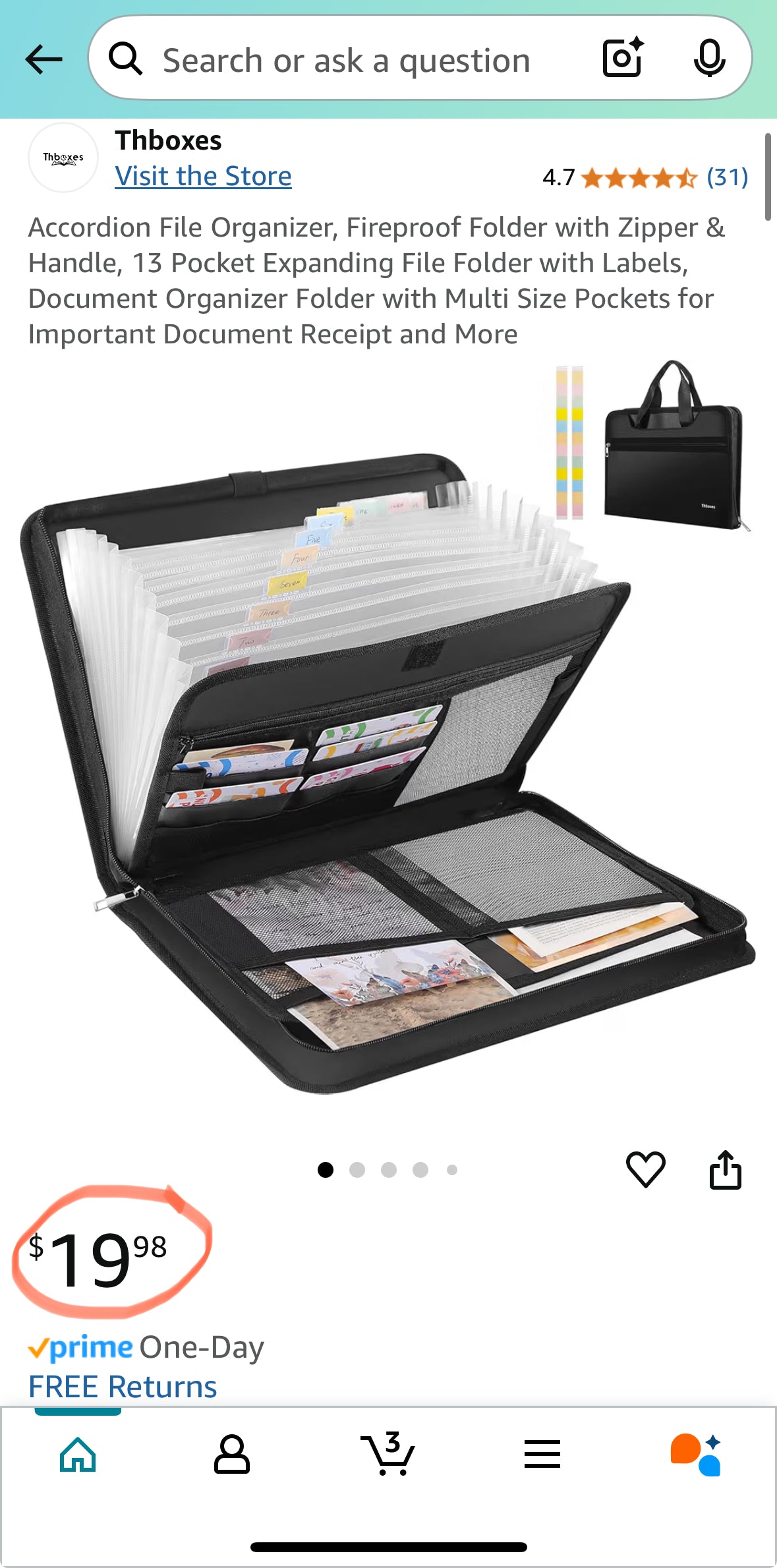 Accordion File Fireproof Organizer, Fireproof Folder with Zipper & Handle, 13 Pocket Expanding File Folder with Labels, Document Organizer Folder with Multi Size Pockets for Important Document Receipt and More