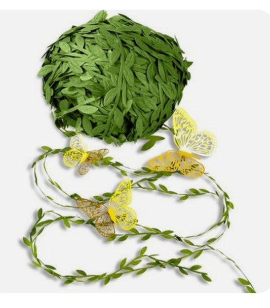 265 FT Fake Vines for Decoration Green Ivy Leaf Ribbon Hanging Decor Set with 24PCS Gold Butterflies, Artificial Botanical Greenery Garland for Baby Shower Magnified VBS Garden Wall Party Home Decor