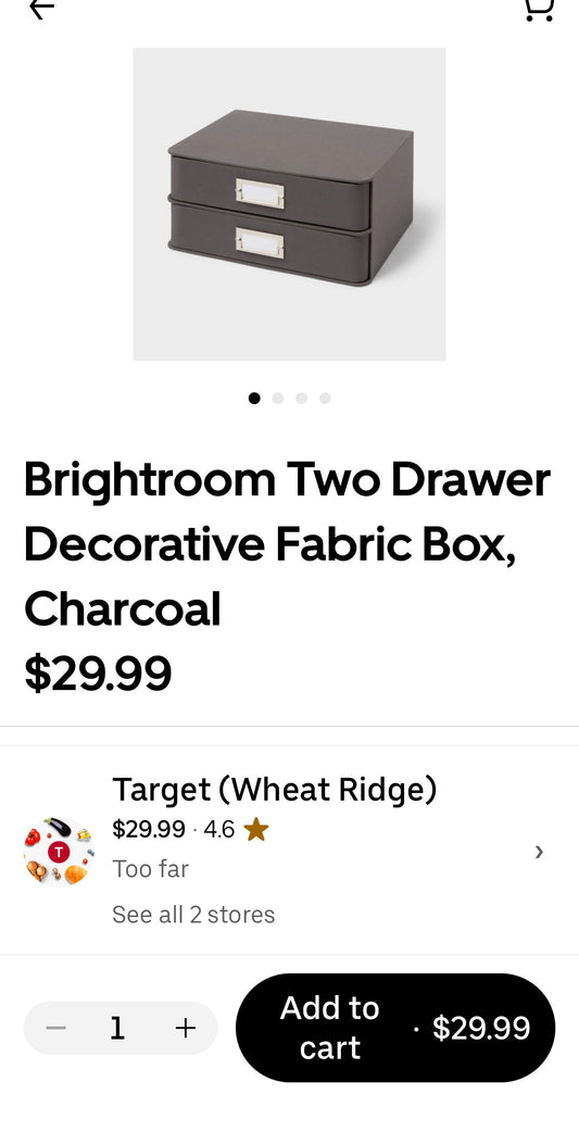 Brightroom Two Drawer Decorative Fabric Box, Charcoal