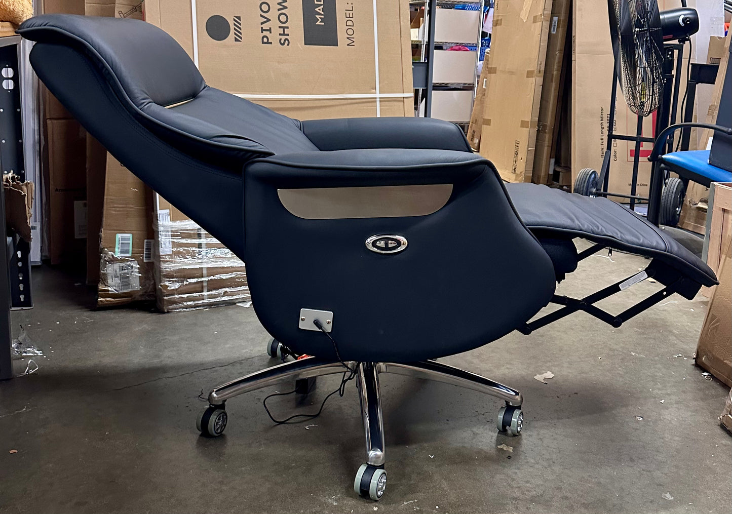 Boss Chair, Managerial & Executive Office Chair, Genuine and PU Leather Recliner with Electric Footrest, Adjustable Height, 360° Rotation, SGS Certified, Aluminum Alloy Base, Max Load 250KG/550lb (O435)