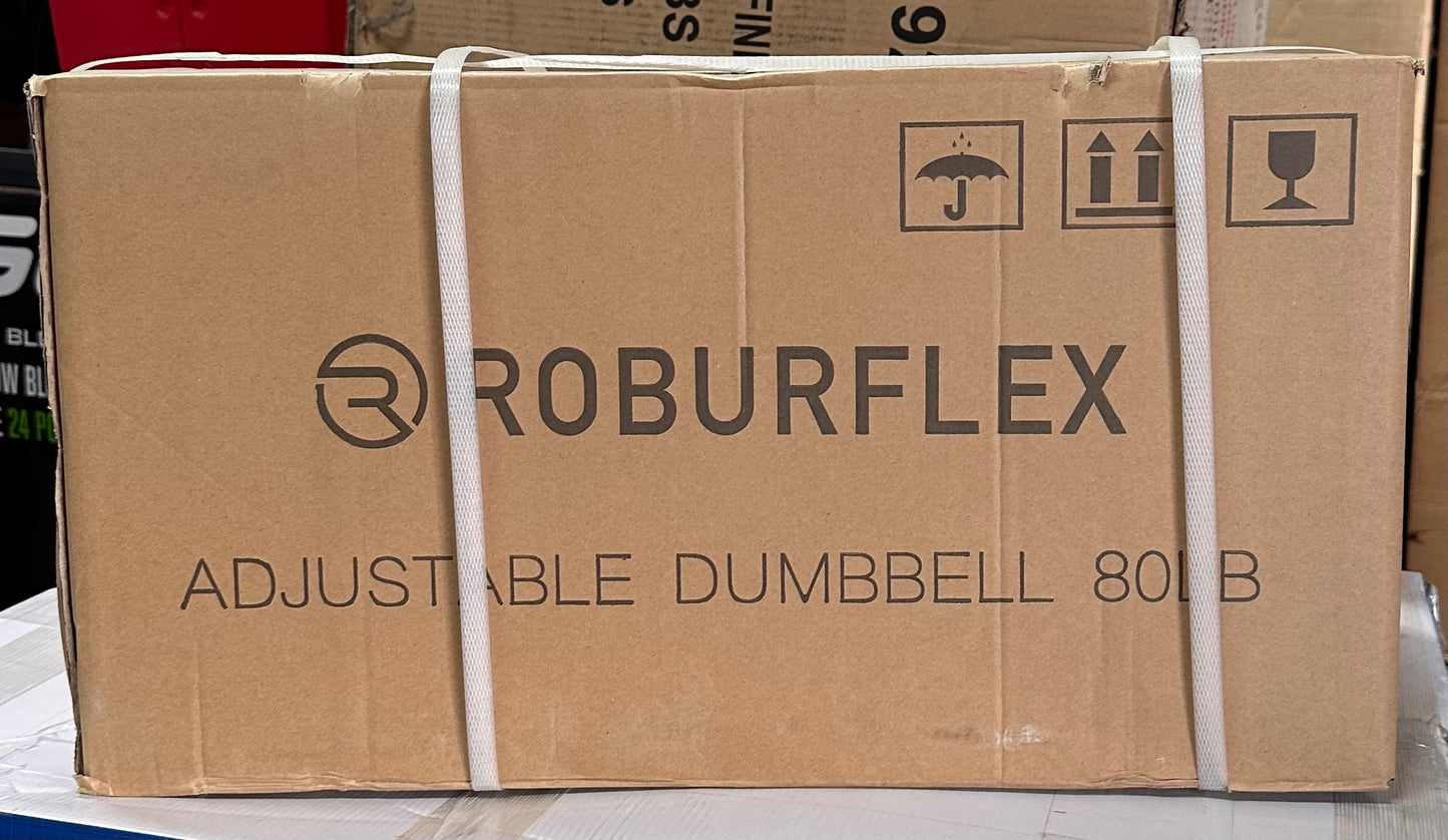 New - Adjustable Dumbbell (Single) by ROBURFLEX, 80 pounds total Weight for Strength Training Fitness, Cast Iron Plates (W529)