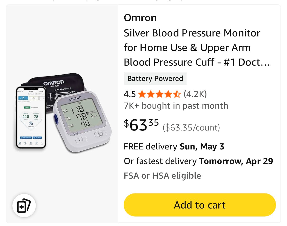 OMRON Silver Upper Arm Blood Pressure Monitor with Large Display, Clinically Validated, Medical Grade, FDA Cleared, FSA/HSA Eligible, Uses OMRON Connect App for Unlimited Free Measurements