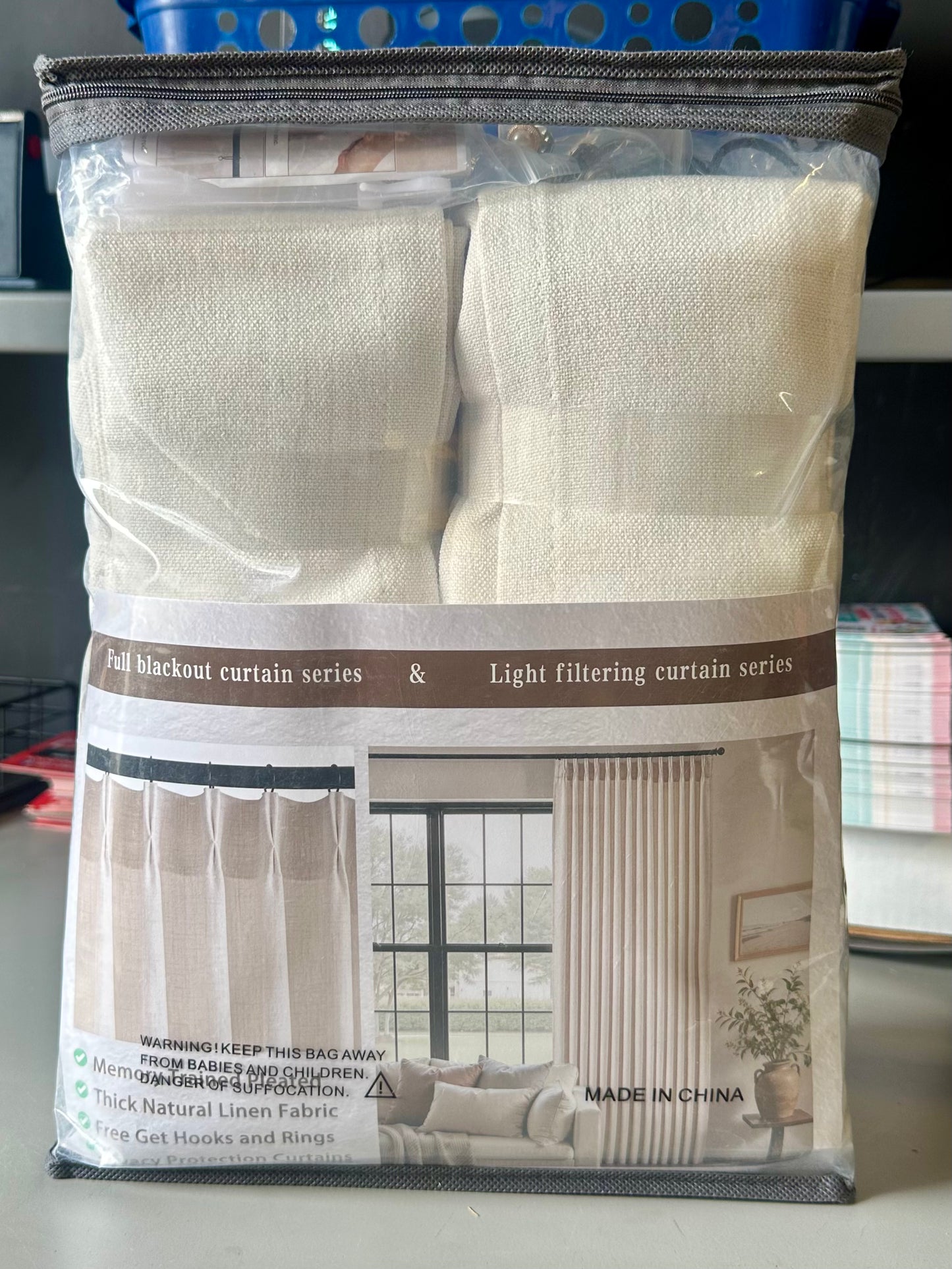 Ivory Pinch Pleated Linen Curtains, 40” Wide x 96” Long, 2-Panel Light-Filtering Drapes With Back Tabs and Hooks; Neutral Boho Window Panels for Bedrooms and Living Rooms.