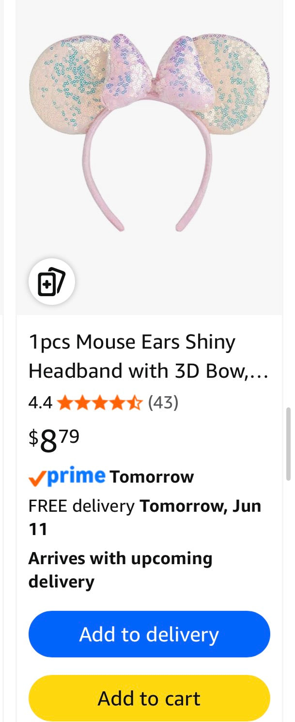 Minnie Ears Headbands Butterfly Glitter Hairband (Pink and gold)
