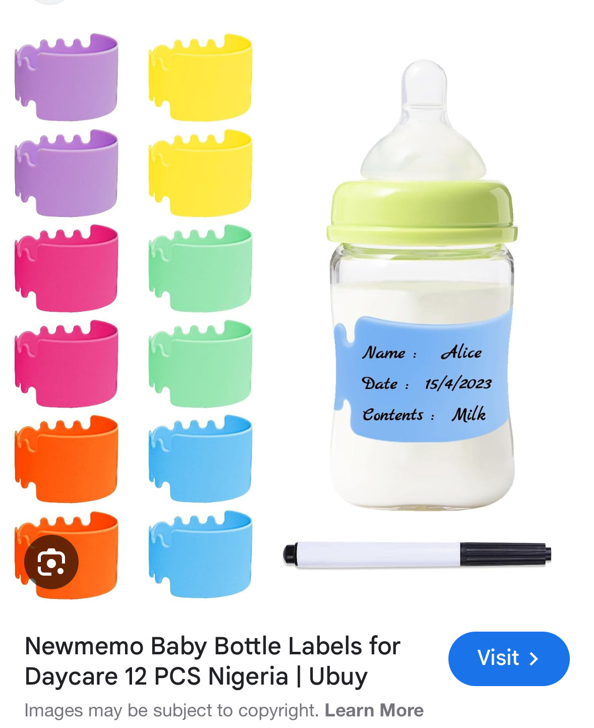 Newmemo Baby Bottle Labels for Daycare 12 PCS Reusable Waterproof Silicone Daycare Water Bottle Labels Original Write and Reuse Baby Bottle Labels Tags Essentials