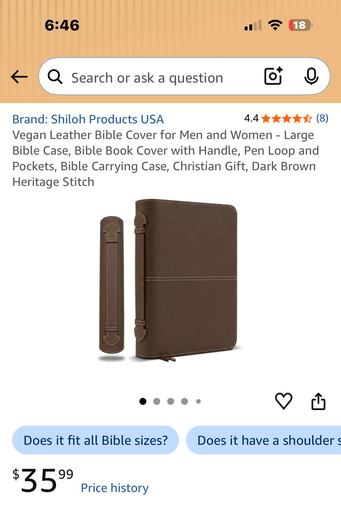 Vegan Leather Bible Cover for Men and Women - Large Bible Case, Bible Book Cover with Handle, Pen Loop and Pockets, Bible Carrying Case, Christian Gift, Dark Brown Heritage Stitch