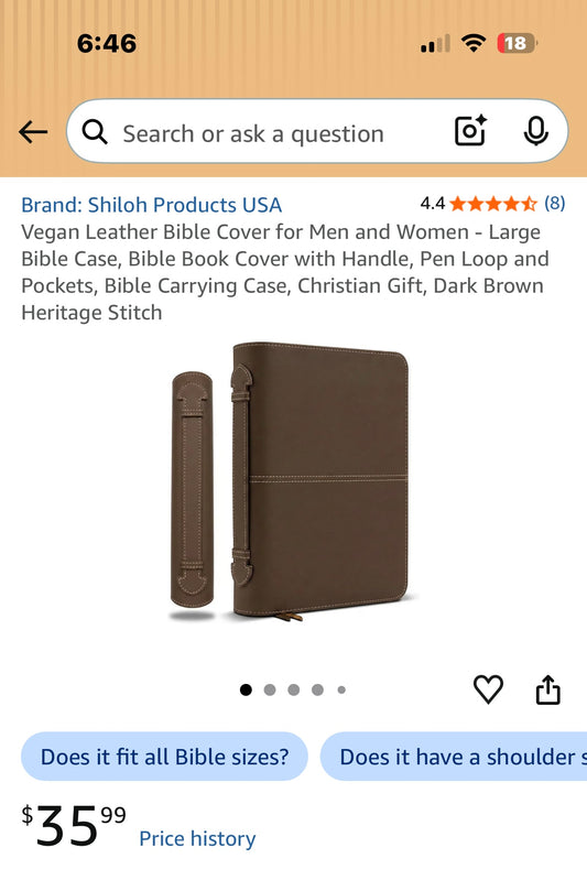 Vegan Leather Bible Cover for Men and Women - Large Bible Case, Bible Book Cover with Handle, Pen Loop and Pockets, Bible Carrying Case, Christian Gift, Dark Brown Heritage Stitch