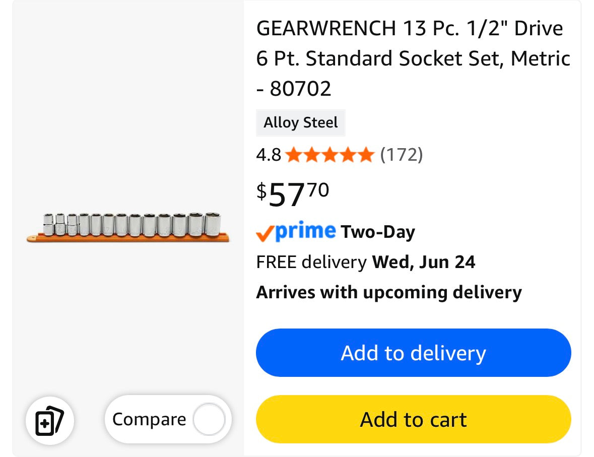 13-Piece, 1/2 Inch Square Drive 6-Point Socket Set with Storage Rails, Metric Standard Socket Set with Storage Rails, Spare Clips for additional use, Tool storage solution (Standard, 1/2" Drive)