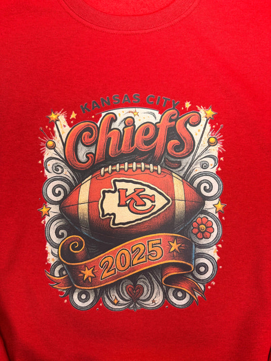 Chiefs KC Vintage Inspired Crew Sweatshirt with a Free Koozie