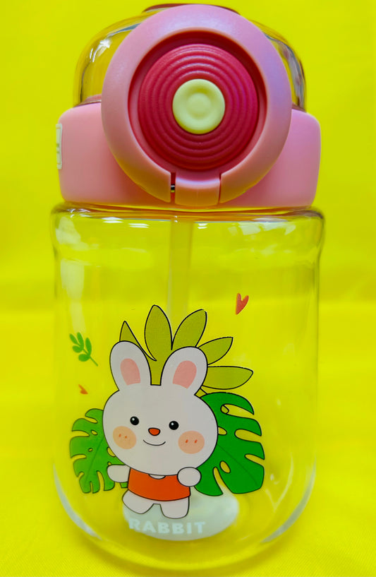 Water Bottle with Straw, BPA-Free, Eco-Friendly, Cute Design, Perfect for School, Sports & Travel - Reusable, Lightweight & Durable, Easy to Clean, Spill-Proof (Bunny)