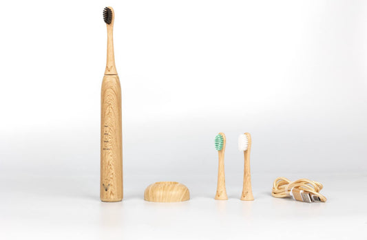 V EcoSonic Bamboo Toothbrush Kit: Sonic Electric Toothbrush with Bamboo Heads, Regular Bamboo Toothbrush and Bamboo Travel Cas