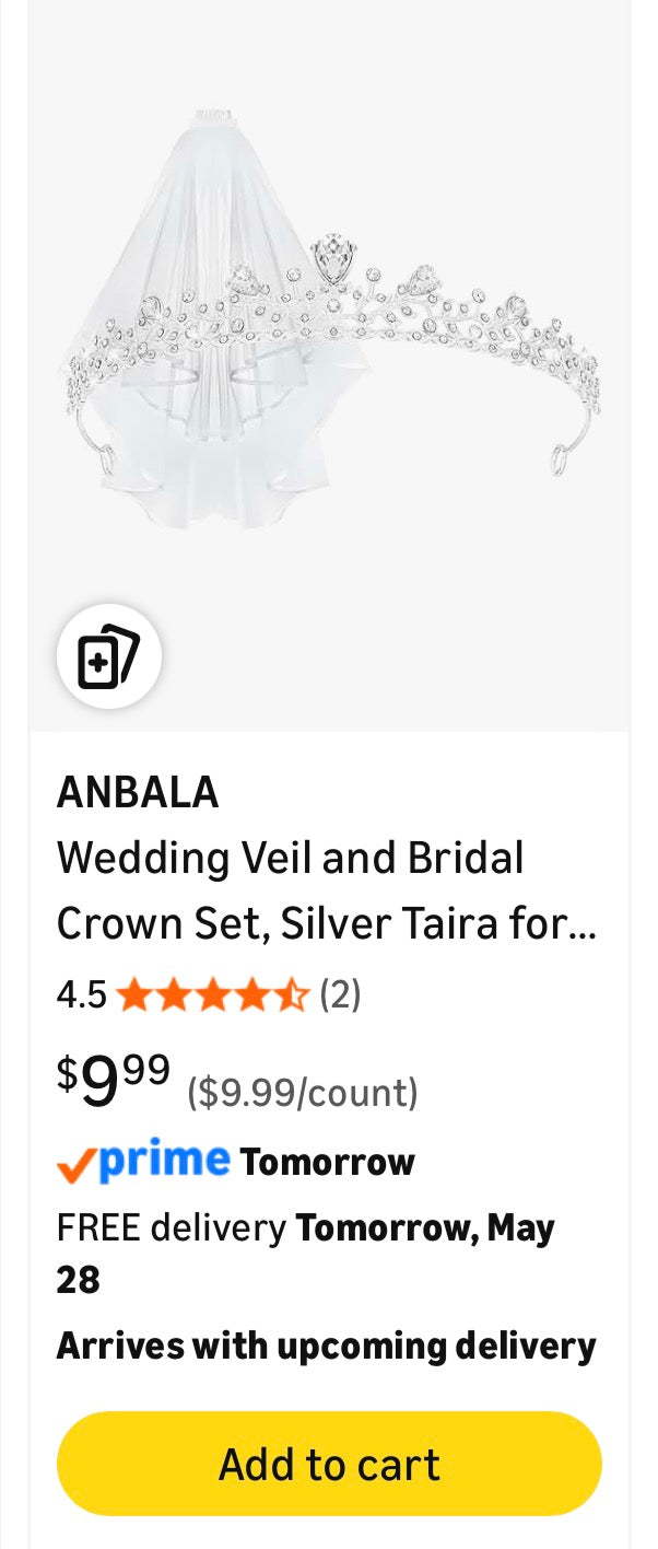 Bridal Veil with Bridal Crown Headpiece, White Lace Wedding Veil and Bride Crown, Perfect for Bride, Bachelorette Party and Wedding Party Decoration, One Size, Cubic Zirconia, Cubic Zirconia