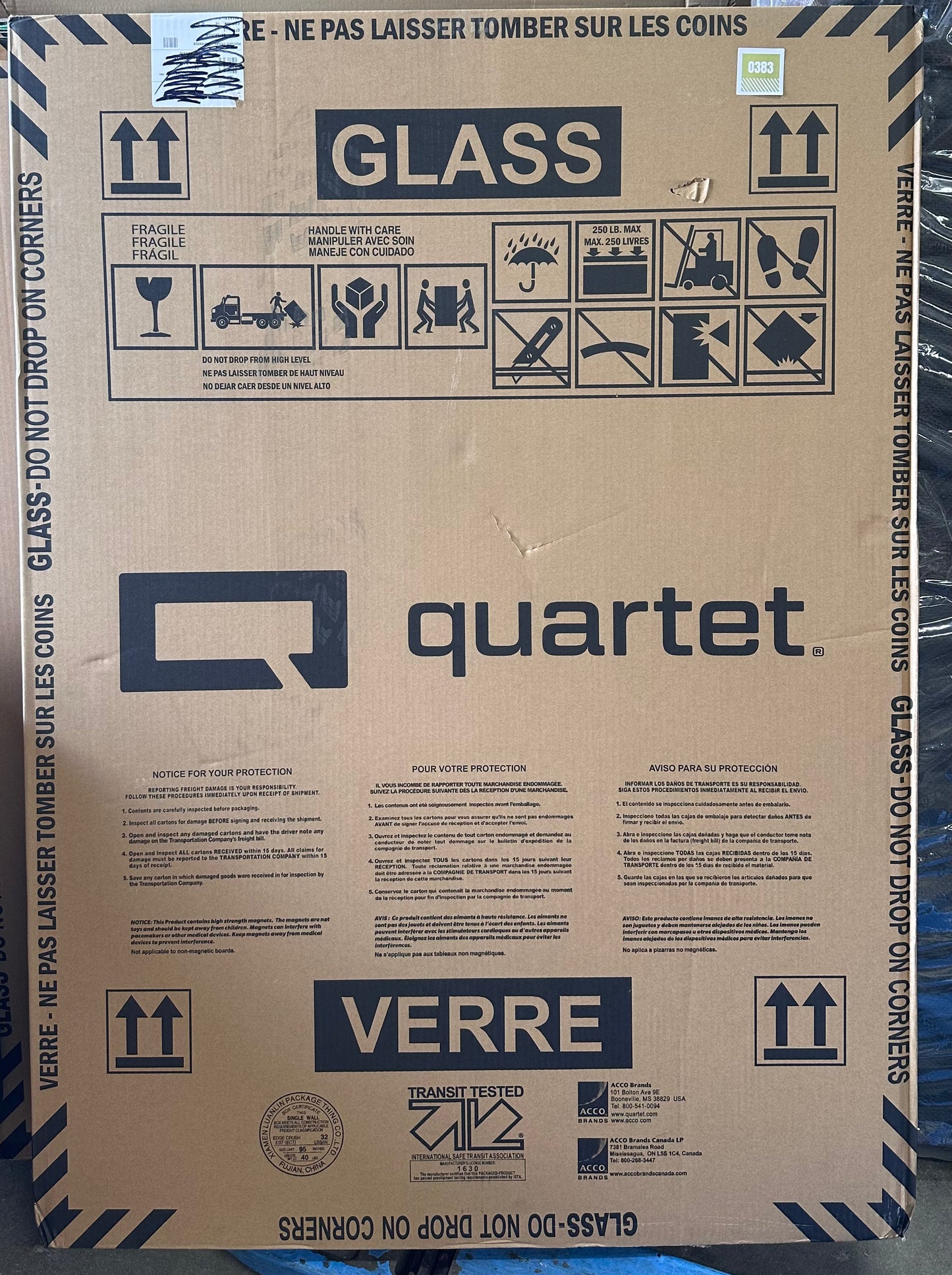 New - Quartet Magnetic Glass Dry Erase White Board, 48" x 36" Whiteboard, Frameless, Brilliance White High Contrast White Glass (G24836W) (O383)