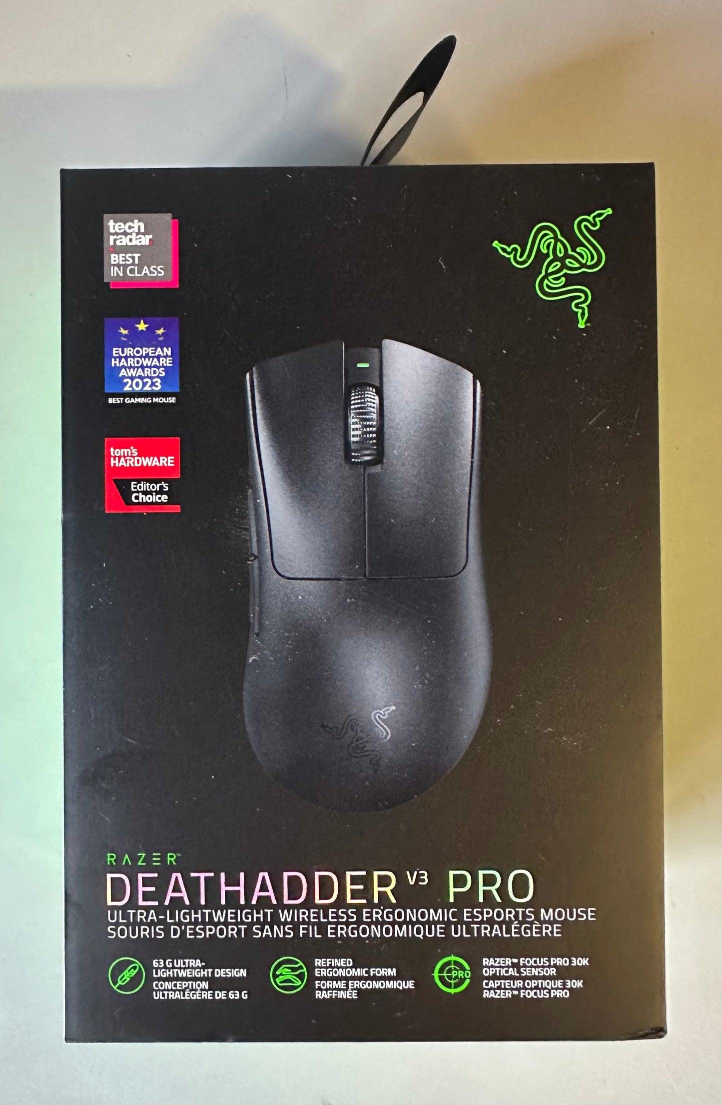Razer DeathAdder V3 Pro Wireless Gaming Mouse: 63g Ultra Lightweight - Focus Pro 30K Optical Sensor - HyperSpeed Wireless - Fast Optical Switches Gen-3-5 Programmable Buttons - 90 Hr Battery - Black