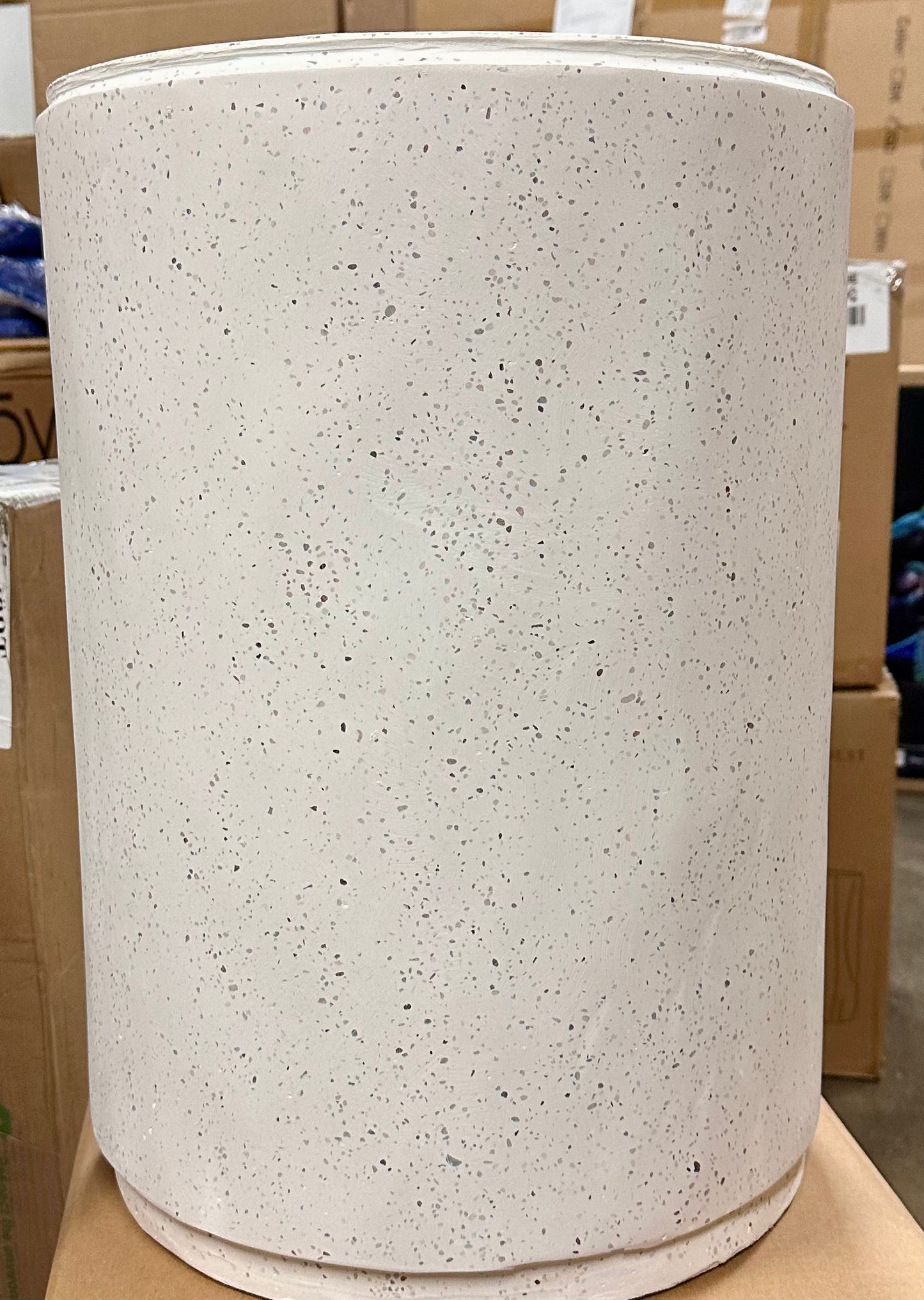 COSIEST Outdoor Side Table, Cylinder Shaped MgO Patio End Table, Lightweight Accent Table for Home, Garden, Deck, Spotted White (L1094)