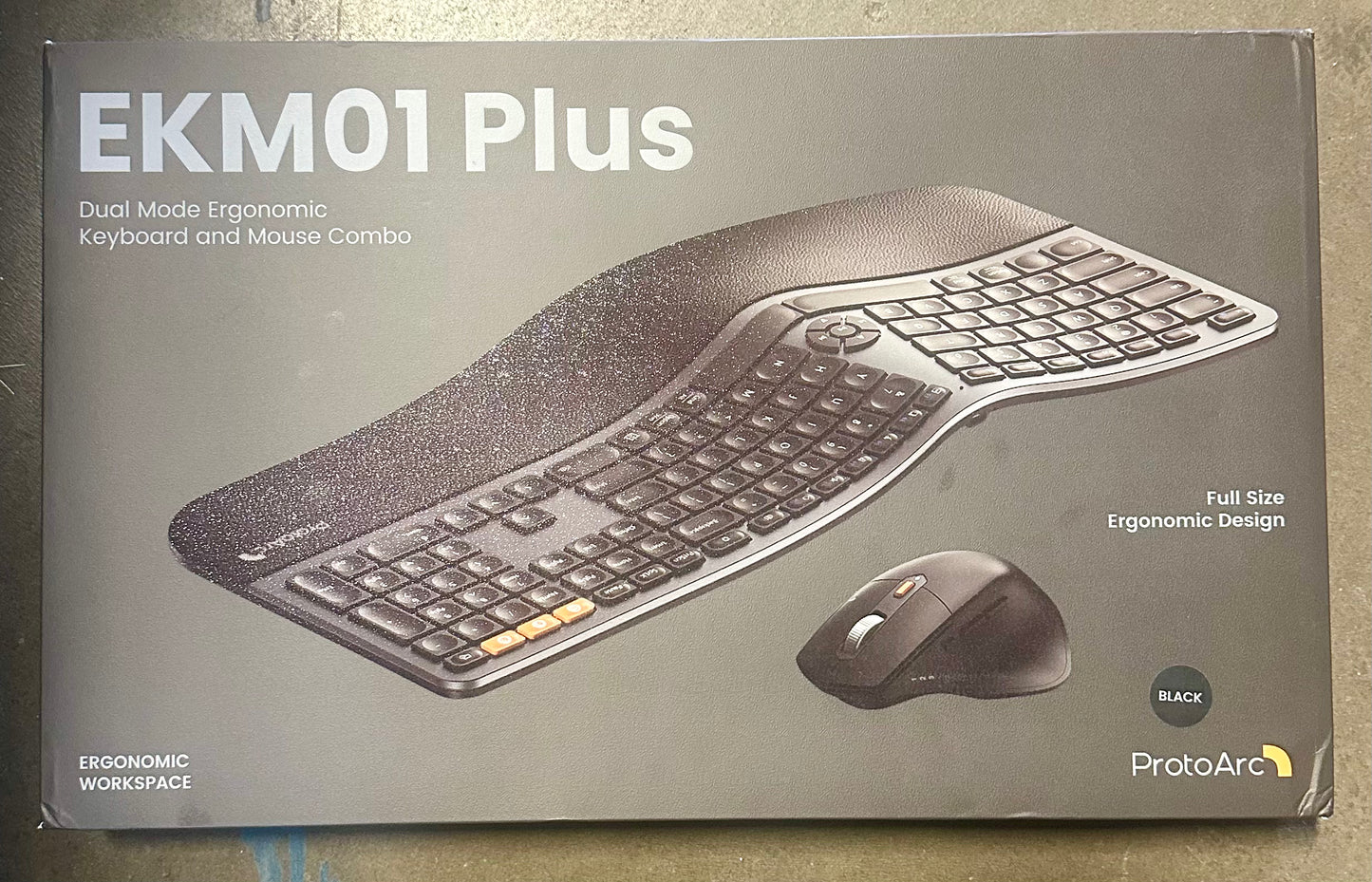 ProtoArc Ergonomic Keyboard Mouse, EKM01 Plus, Full Size Wireless Bluetooth Ergo Keyboard Mouse Combo, Cushioned Palm Rest, Split Design, Rechargeable