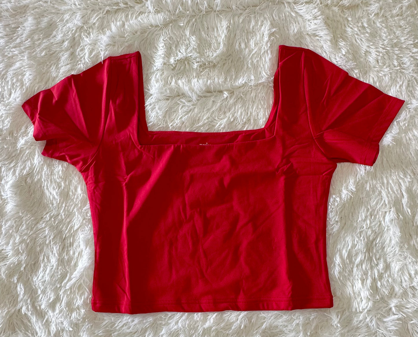 Women’s Square Neck Crop Top Short Sleeve T Shirt, 25% Spandex (Size XL)