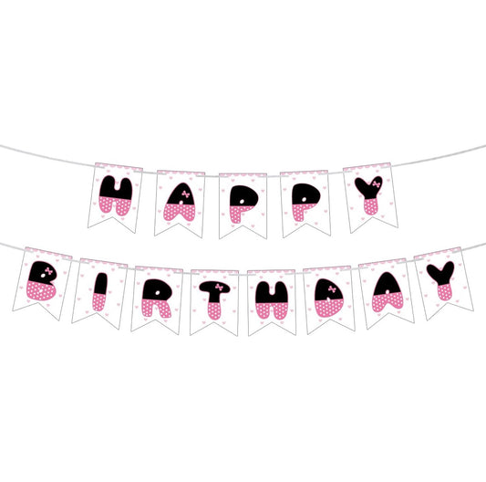 SAVITA Pink Bow Birthday Banner, Coquette Birthday Sign Decorations Pink Black Cartoon Themed Backdrop for Home Door Wall Party Celebration Supplies for Girls