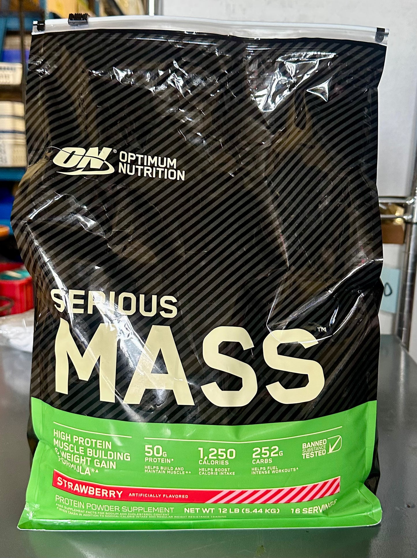 Optimum Nutrition Serious Mass, Weight Gainer Protein Powder, Mass Gainer, Vitamin C and Zinc for Immune Support, Creatine, Strawberry, 12 Pound