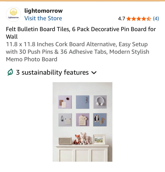 Felt Bulletin Board Tiles, 6 Pack Decorative Pin Board for Wall 11.8 x 11.8 Inches Cork Board Alternative, Easy Setup with 30 Push Pins & 36 Adhesive Tabs, Modern Stylish Memo, Photo Board