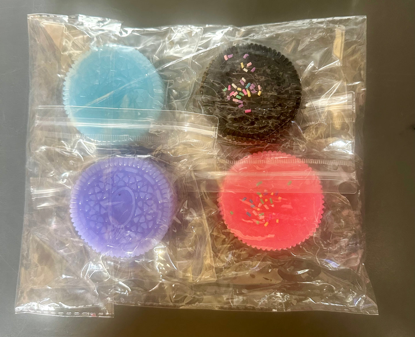 4pcs Handmade Soft Cookie Squishy Silicone Stress Relief Squishy Toy Pink Cookie Dessert Kawaii Squishies Fidget Toy Stress Relieving Fur Ball OPP Packaging Gifts