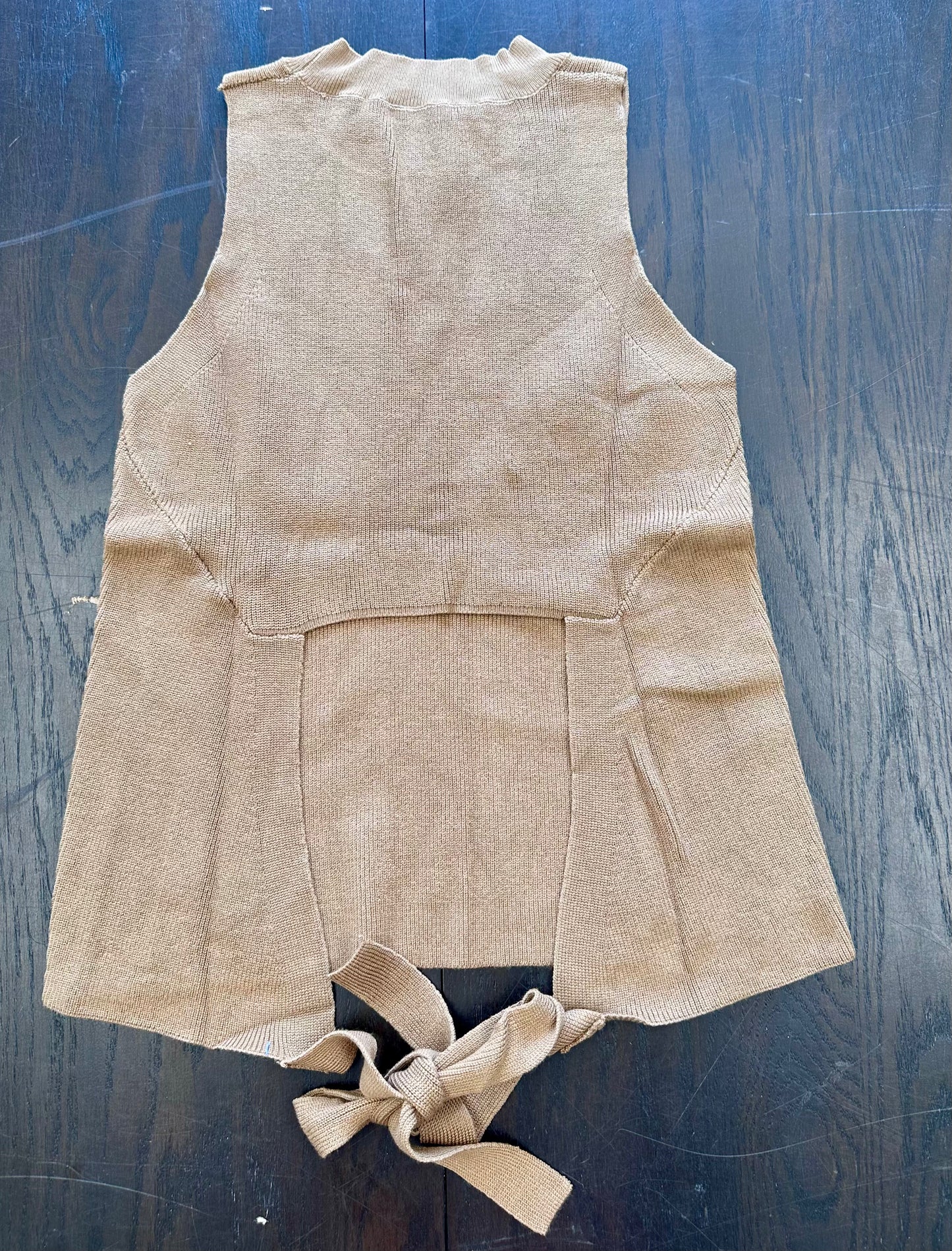 Women’s Casual Sleeveless Crew Neck Ribbed Knit Tie Back Loose Halter Sweater Top (Size S)