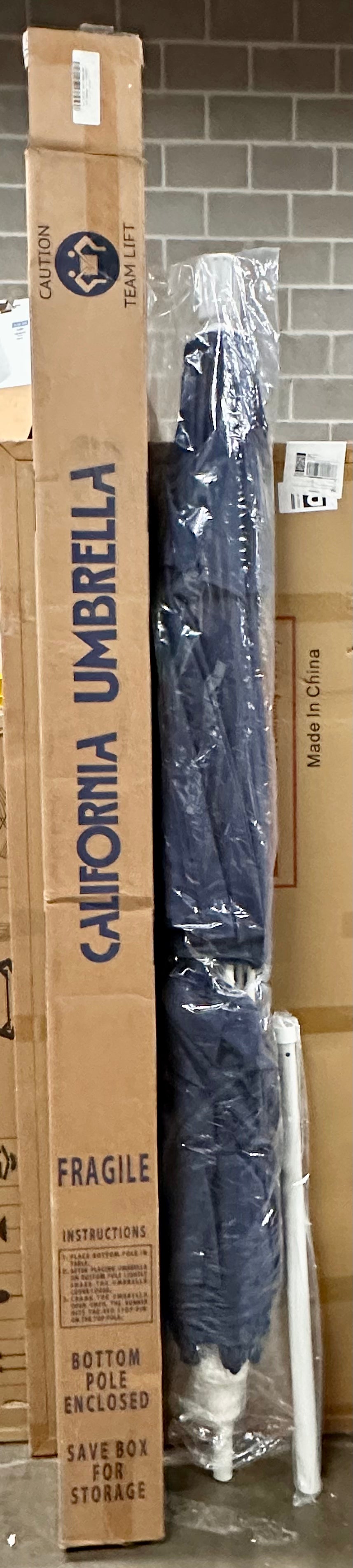 California Umbrella 12-Year-Non-Fading, 9Ft Premium Sunbrella Patio Umbrella, Hand-Crank, Button-Tilt, White Frame, Navy Fabric (G843)