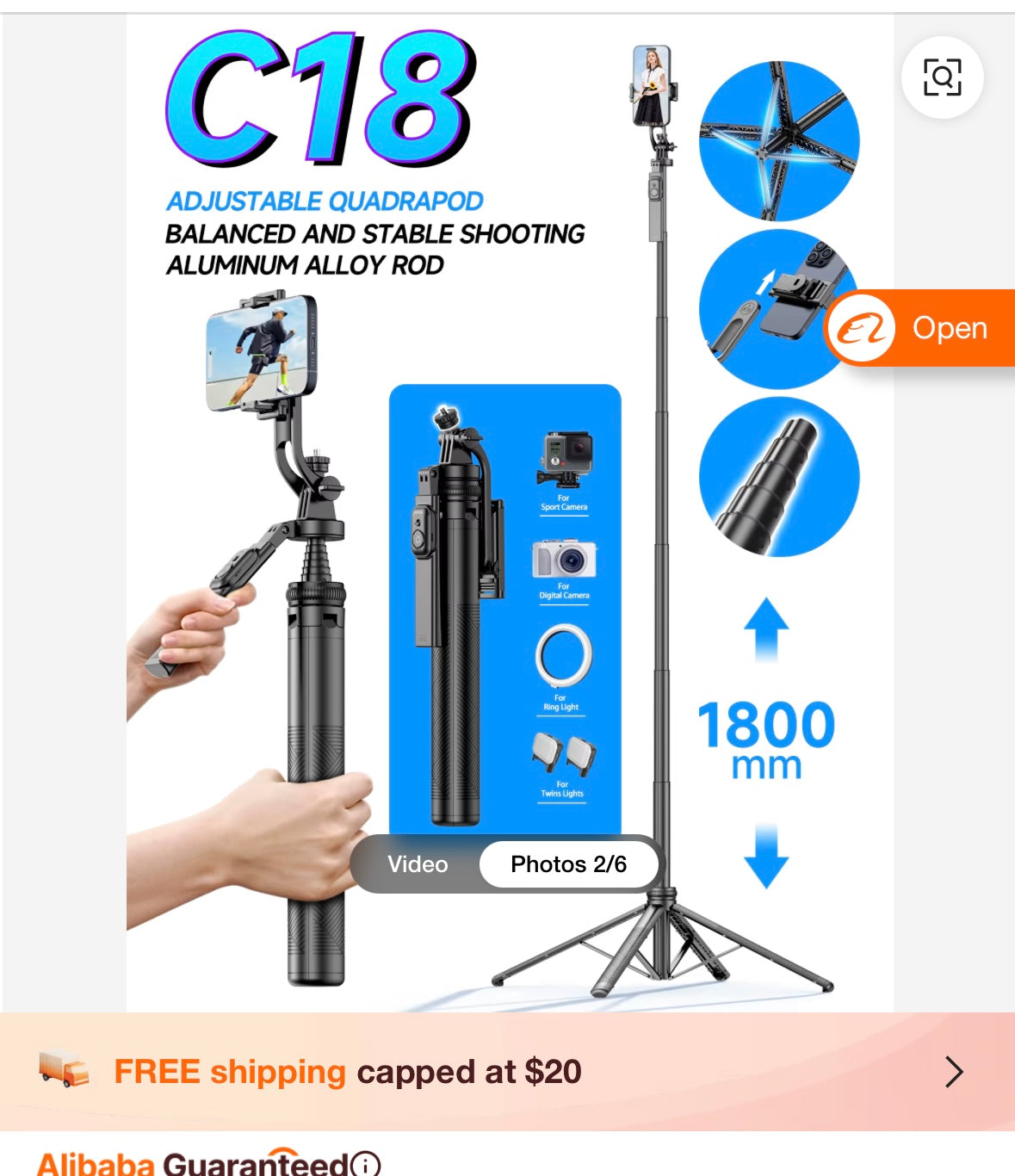 C18 Multifunctional Quadrapod selfie stick with extendable stand