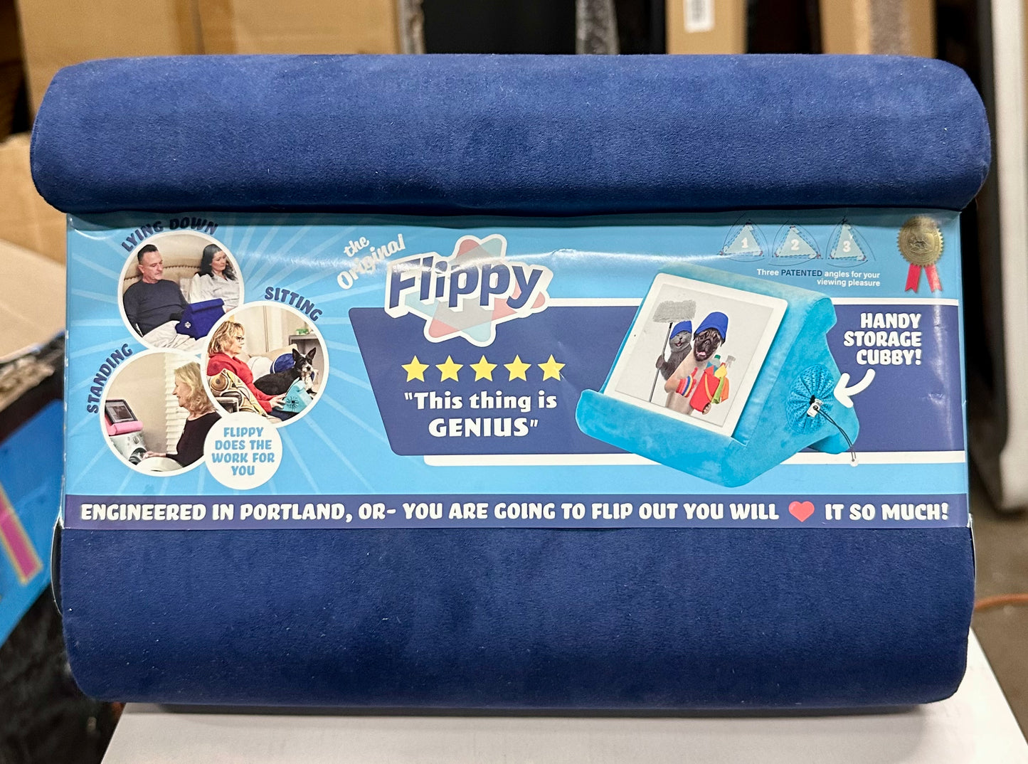 Flippy Original Tablet Pillow Stand & iPad Holder, Gift for Book Lovers & Readers, Multi-Angle Stand with Storage for Lap, Desk & Bed, Compatible with Kindle, Fire, iPad & Samsung, True Blue