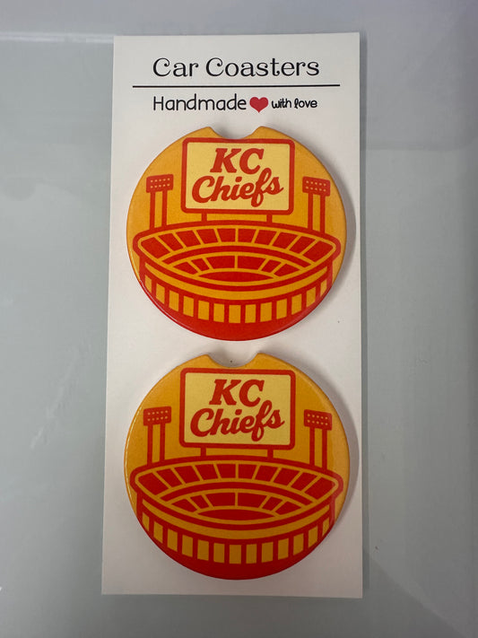 KC Chiefs Arrowhead Ceramic Car Coasters for Cupholders - Set of 2
