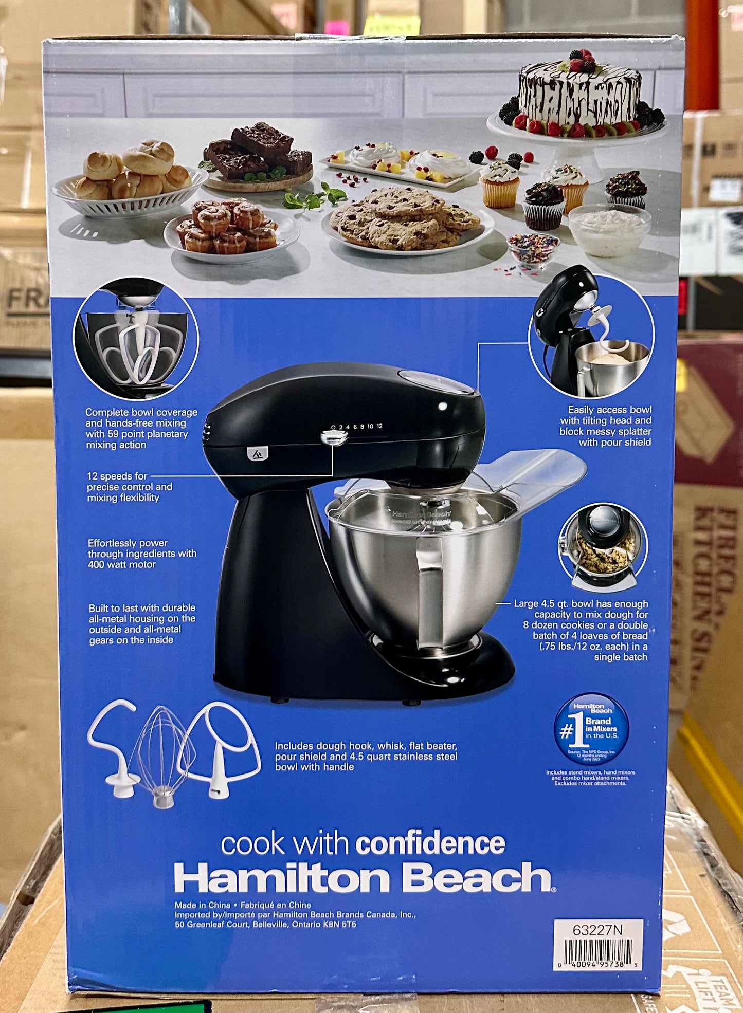 Hamilton Beach Die-Cast Metal Classic Electric Stand Mixer, 12 Speeds, 4.5-Quart Stainless Steel Bowl, Includes Flat Beater, Whisk, Dough Hook & Pour Shield, Powder-Coated Black Finish (R897)