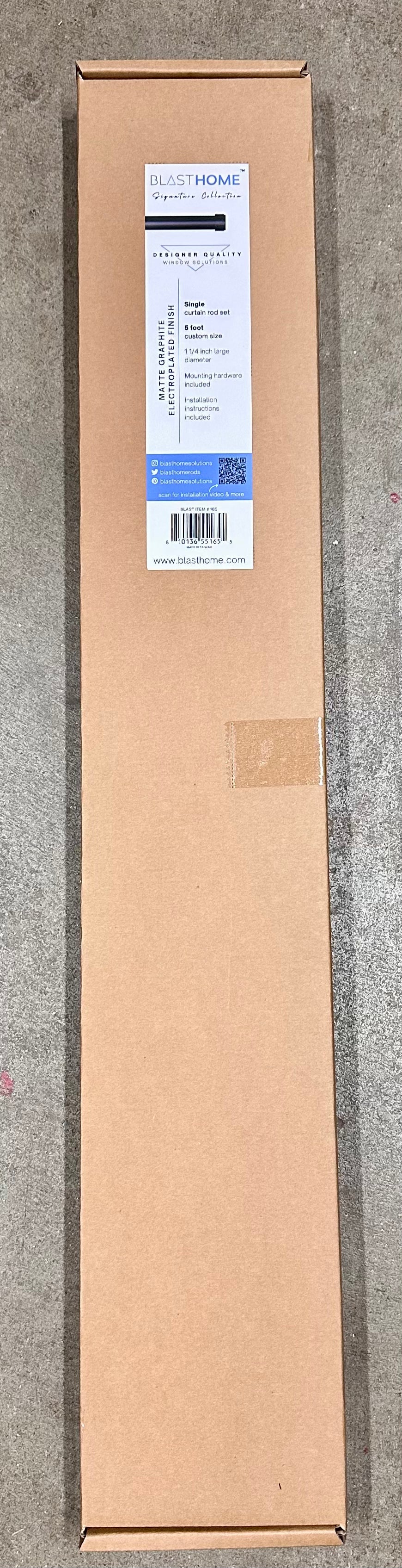 BlastHome Signature Collection Curtain Rod Set – Connectable for Seamless Look – Premium Heavy Metal 1 1/4" Diameter Rod with Zinc Brackets & Endcaps – Matte Graphite Finish – 5 ft (L1089)