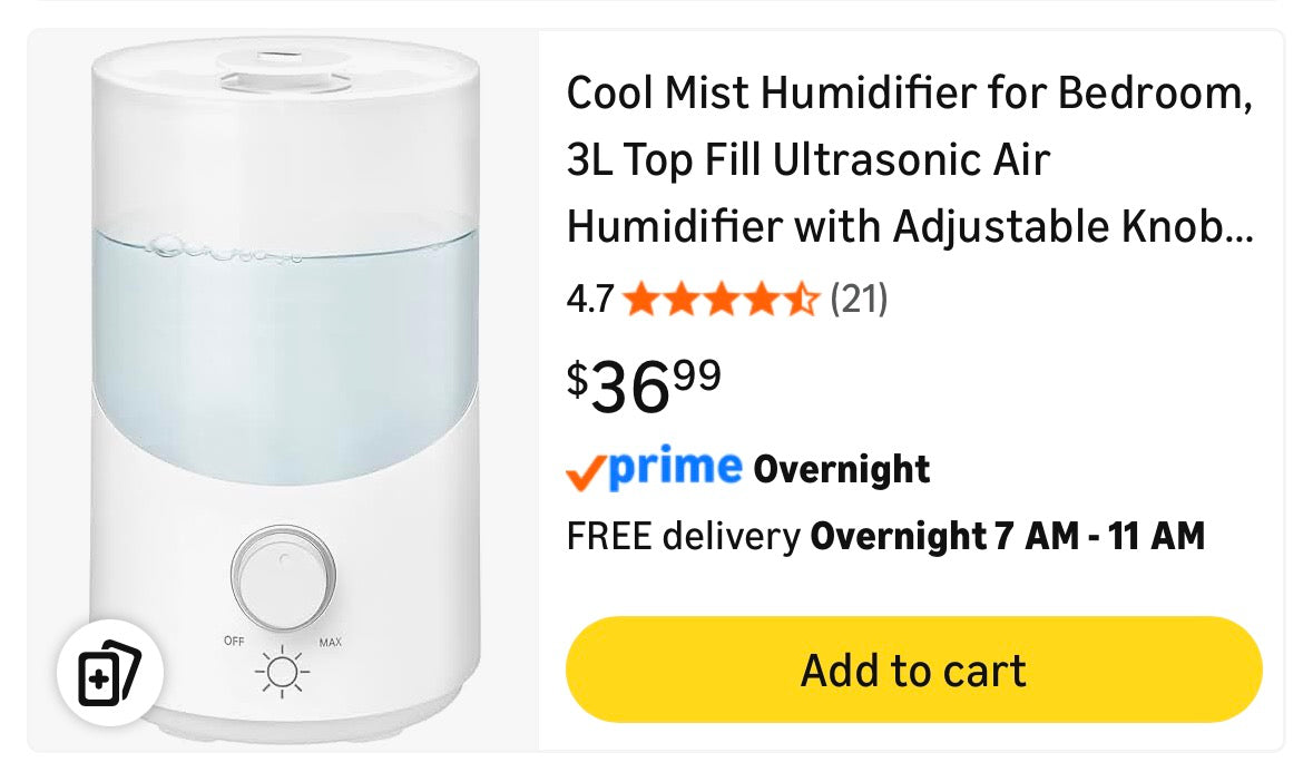 Aujen Humidifier 3L Cool Mist Humidifier for Bedroom, Ultrasonic Humidifier for Large Room, Quiet Humidifier for Babies, Air Humidifier with Adjustable Mist Level - Great Choice for Gift