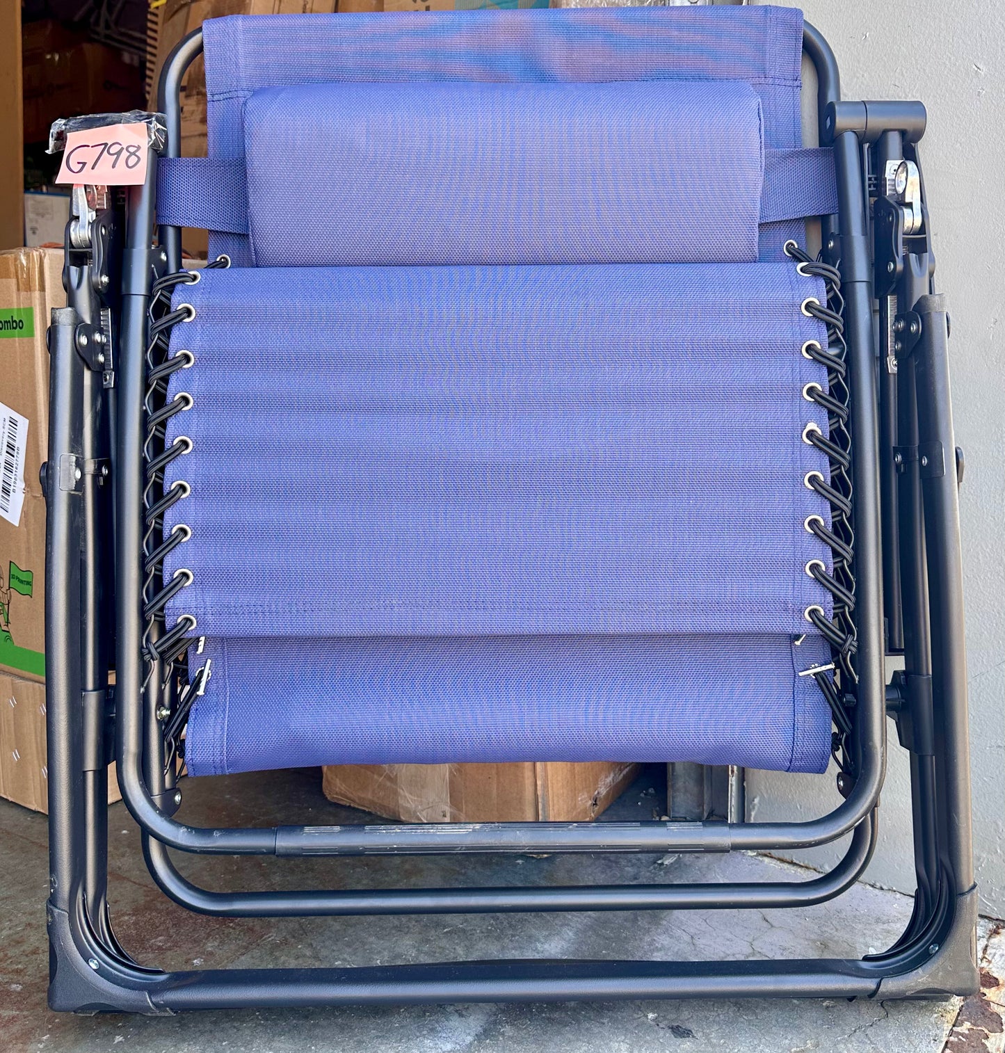 Outdoor Patio Zero Gravity Lounge Chair with Pillow, Folding Reclining with Textilene Material, Fully Adjustable, Extra Wide 26", Navy Blue (G798)