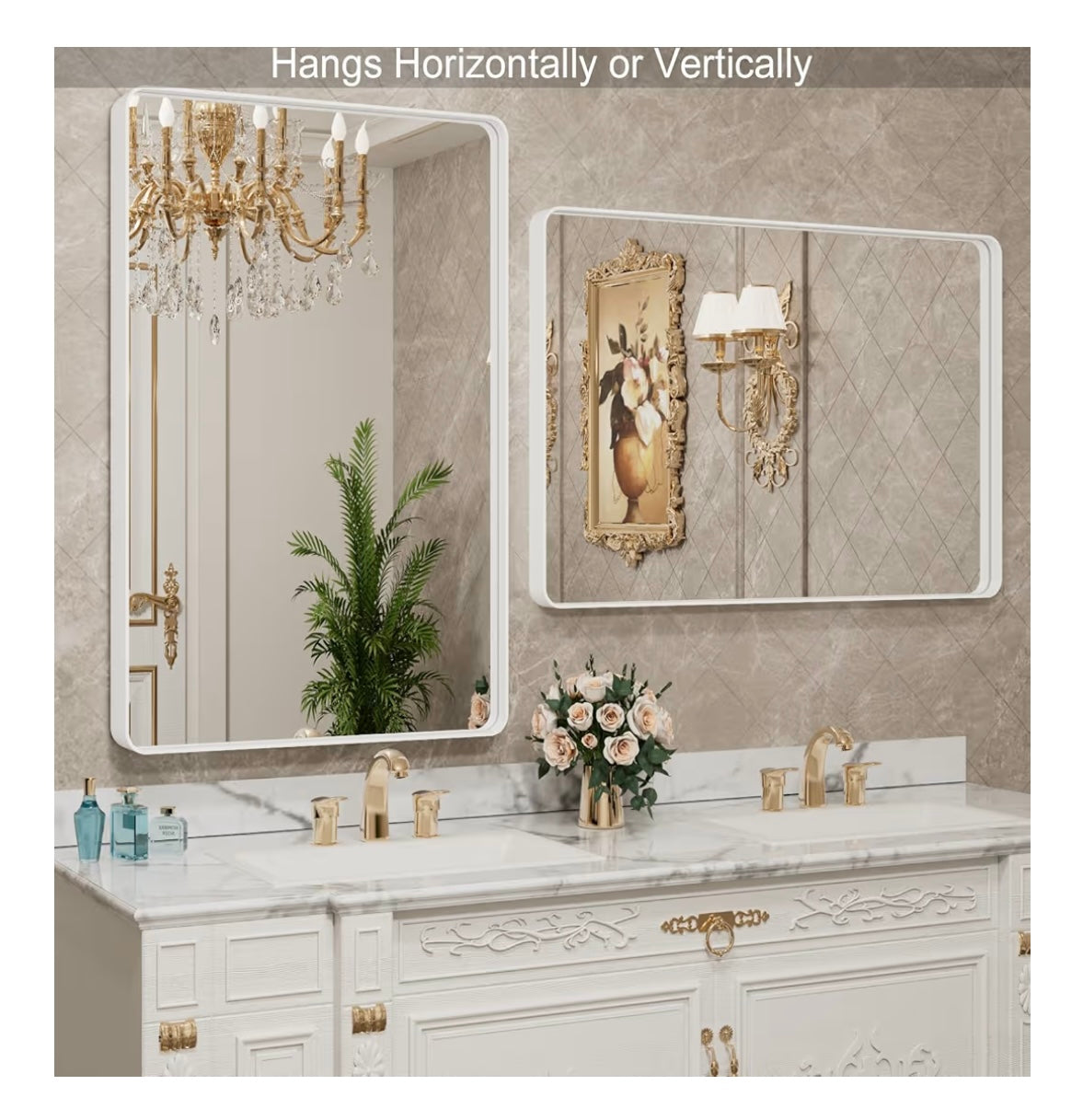 TETOTE Modern Metal Frame Wall Mounted Bathroom Vanity Mirror - 48x36 - White (M447)