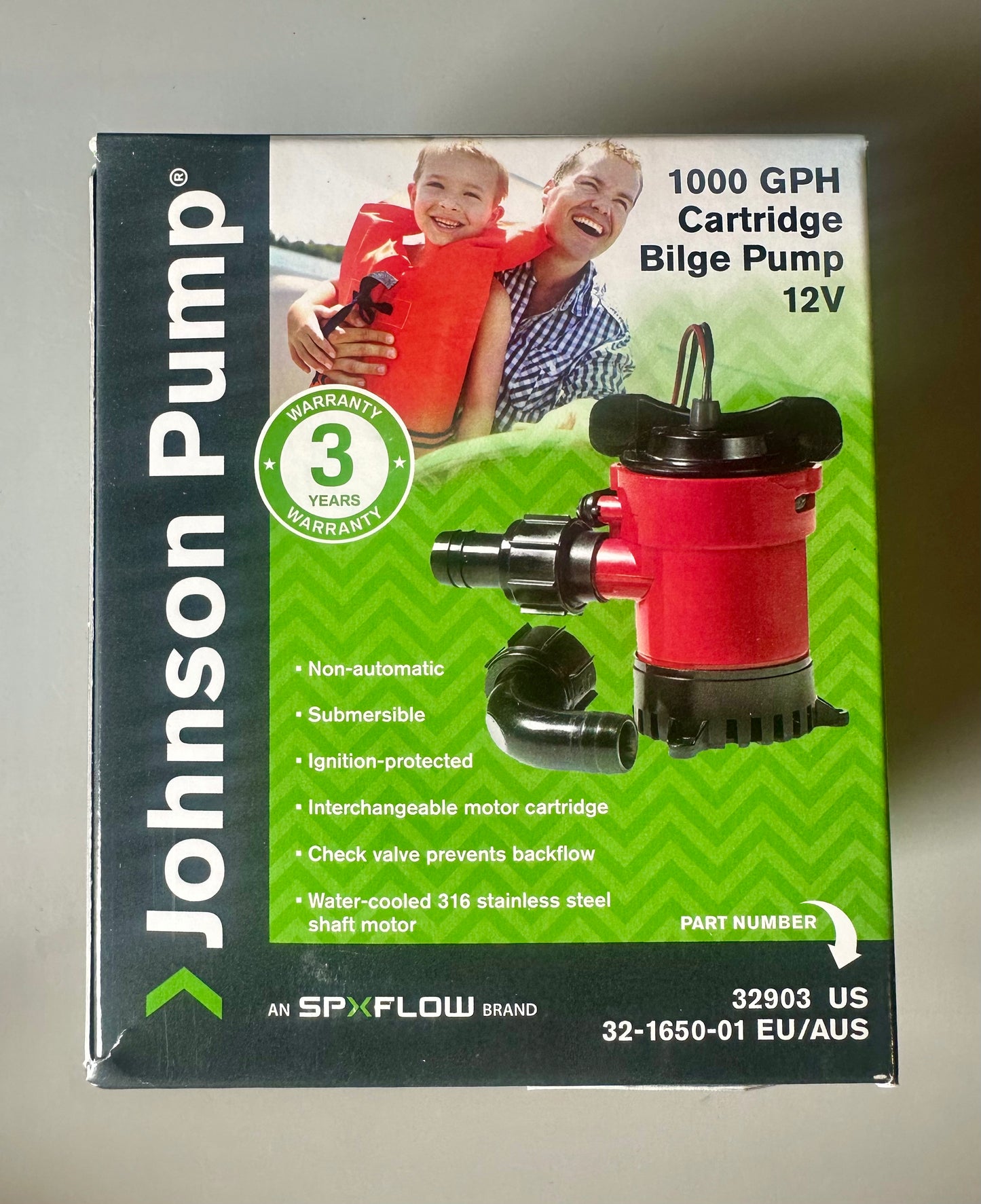 Johnson Pumps 32903 Cartridge Bilge Pump with Dura-Port - 1000 GPH, Black