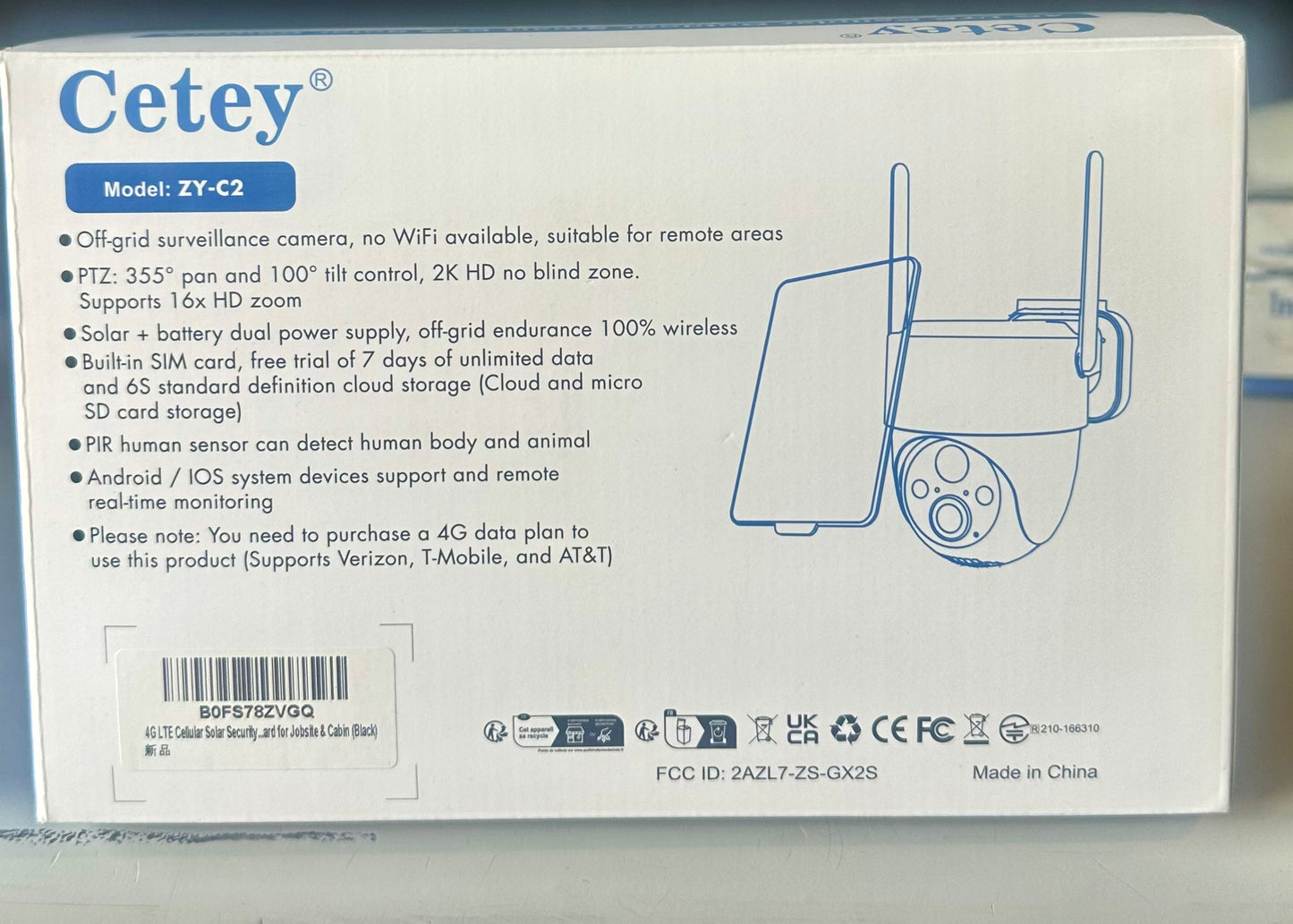 CETEY 4G LTE CELLULAR SOLAR SECURITY CAMERA WIRELESS OUTDOOR -black