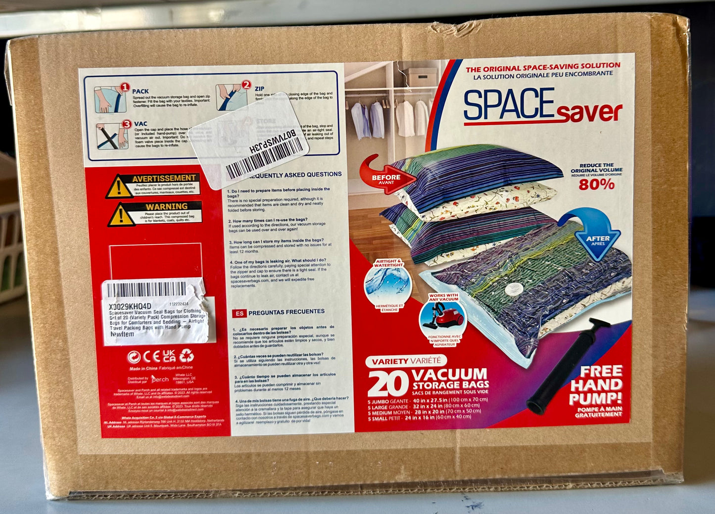 Spacesaver Vacuum Storage Bags - 80% More Storage! Hand-Pump & Turbo-Valve, Double-Zip Seal (20 Pack)